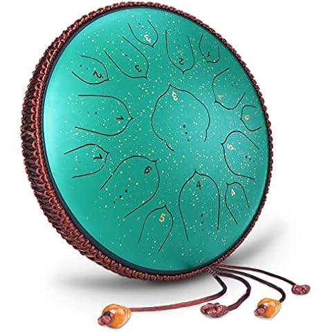 Steel Tongue Drum - Steel Drum Large Percussion Instrument Drum D Major 14 Inch 15 Notes Handpan for Yoga, Meditation, Musical Education etc Cover