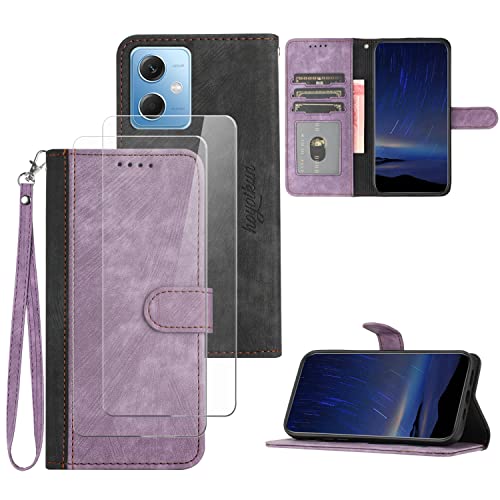 Flip Custodia Premium per Redmi Note poco X5+2 Pezzi Vetro Temperato .Custodia Sottile per Telefono Chiusura Magnetica viola-viola pelle sintetica
