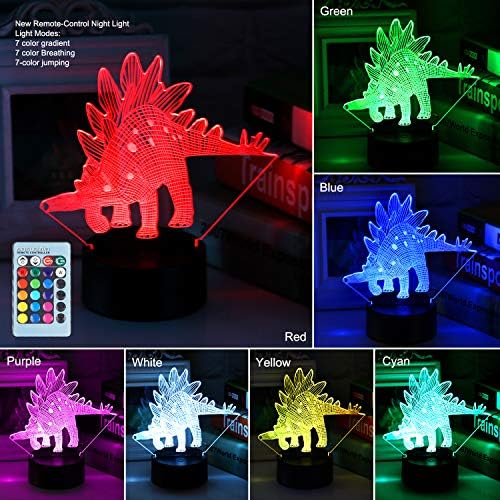 3D Dinosaur Night Light, VSATEN 3D Illusion Lamp Three Pattern and 7 Color Change Decor Lamp with Remote Control for Living Bed Room Bar Best Gift Toys (3 Packs)