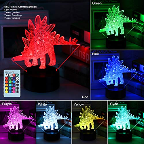 3D Dinosaur Night Light for Kids, VSATEN 3D Illusion Lamp 3-Pattern & 16 Colors Change Decor Lamp with Remote Control & Smart Touch, Dinosaur Toys Gifts for 2 3 4 5 6+ Years Old Boys Girls (3 Packs)
