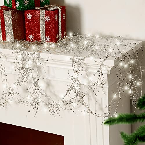 Guirlande perles de Noël 10m argentée LED pour cheminée