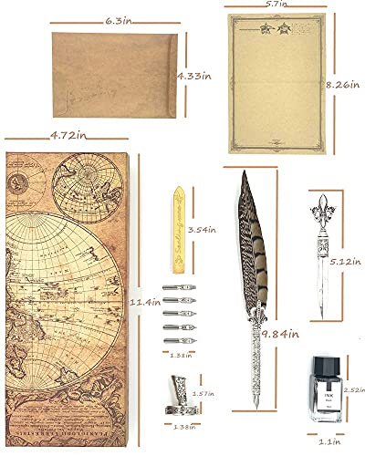 Schowe Antique Two-Color Feather Pen Quill Pen Dip Pen With Envelope Writing Paper Calligraphy Pen And Ink Set(Pheasant) #TOP5