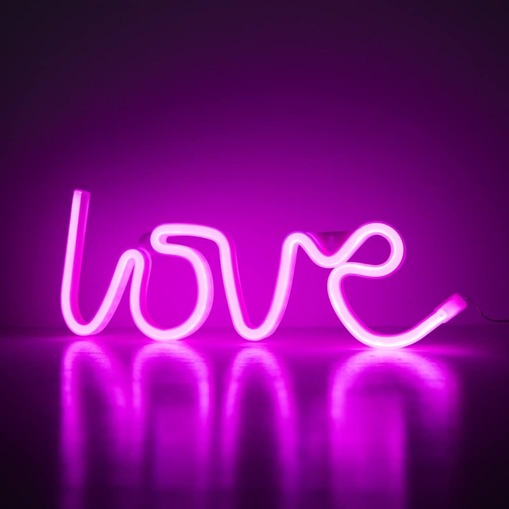 – Love Neon Signs Love Light Pink Neon Lights LED Sign for Valentine's Gift Girls Room Kids Room Neon Wall Sign USB/Battery Powered Neon Light up
