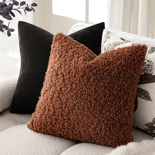 Image of Foindtower 2 Pieces 24x24 Inch Hazel Brown,Faux Fur Throw Pillow Cover Accent Sherpa Furry Pillow Covers Fuzzy Soft Pillowcases Cozy Sheepskin Decorative Fleece Cushion Case for Bed Couch Living Room