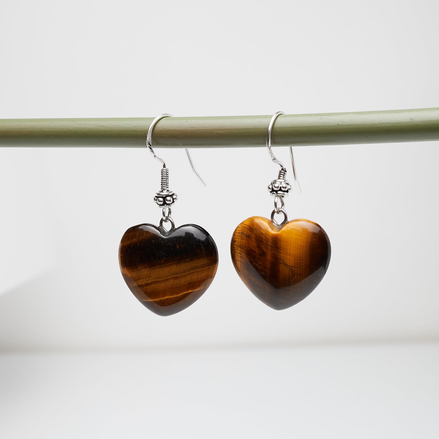 Orecchini a Forma di cuore da Donna - Perle di pietre preziose naturali da 20 mm con orecchini a gancio in argento 925 (Occhio di tigre marrone)