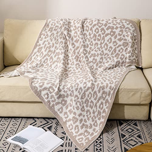 Bearberry Fuzzy Leopard Knitted Throw Blanket Soft Cozy Warm Microfiber Blanket For Couch Sofa Bed Travel (Stone/Cream, 51"X70") #TOP7