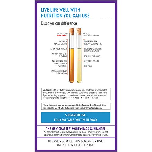 New Chapter Fish Oil Supplement - Wholemega Wild Alaskan Salmon Oil With Omega-3 + Vitamin D3 + Astaxanthin + Sustainably Caught - 180 Ct Tiny Caps #TOP7