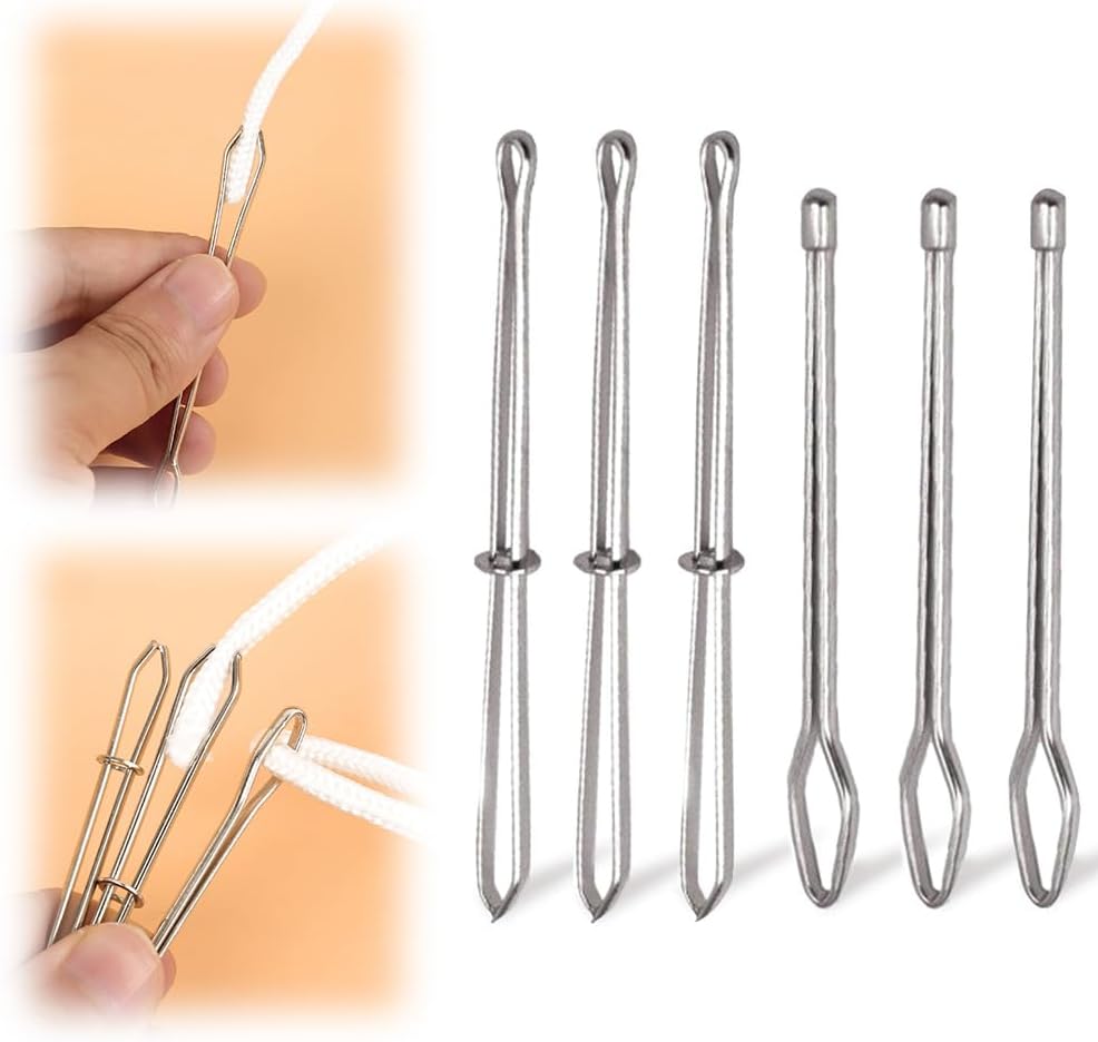 DIY Rope Threader Clip, 2025 New Metal Drawstring Threader Tool Set with Latch, Drawstrings Replacement with Easy Threaders for Drawstring Replacement for Hoodies, Shorts, Pants (6)