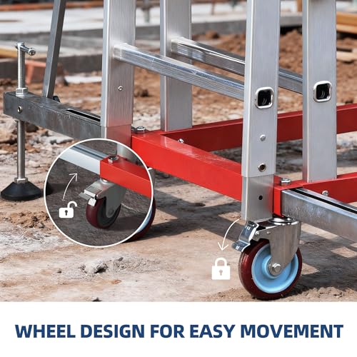 APARECIUM 18‘ Aluminum Scaffold Tower, Multipurpose Rolling Scaffolding Work Platform, Utility Scaffolding Tower, Adjustable Work Platform with Hatch Deck and Guard Rail, 500 Lbs Duty Rate - Thumbnail 3