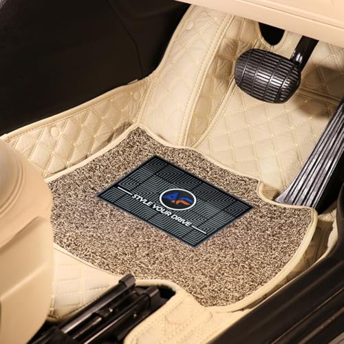 Image of Autofurnish Luxury 7D Car Mat Full Set for Mahindra XUV500 2015-20 || Luxury Leather Dual-Stitch Full Set 7D Car Floor Mat || 100% Waterproof || Color : Beige Beige
