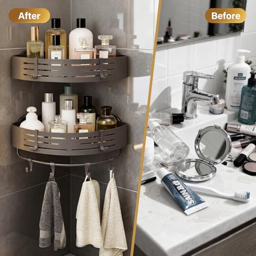 TIMBERHIDE 3-Tier No-Drill Storage Caddy with Hooks&Towel Bar,Organizing Solution for Bathroom,Shower&Kitchen,Holds Shampoos,Soaps,Sponges&Cleaners,Triangle — view 5