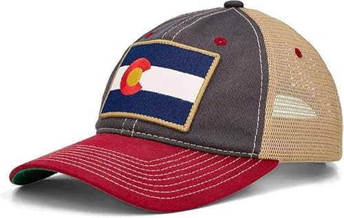 YoColorado Denim Flag Patch Colorado Trucker Hats for Men & Women - Double Snapback, Custom Outdoor Cap, Adults One Size