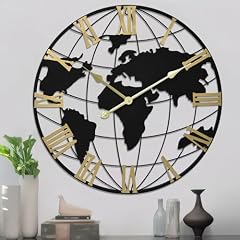 24 Inch Large Metal World Map Wall Clock Modern Minimalist Design, Silent Non Ticking Mechanism photo 24 Inch Large Metal World Map Wall Clock Modern Minimalist Design, Silent Non Ticking Mechanism
