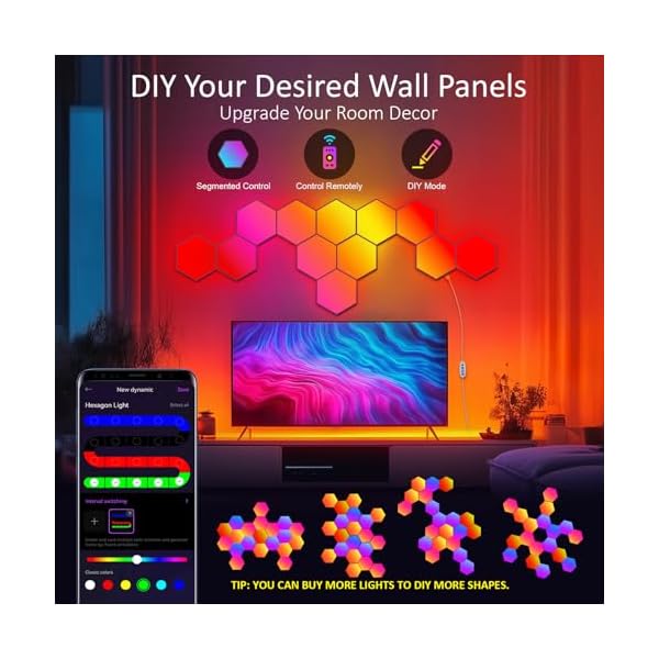 Kangtaixin Hexagon LED Wall Lights, 8-Pack RGB Gaming Panels – Hexagonal Smart Lighting with Music Sync – Perfect for Room Decor, Bar, Bedroom, and Gaming Setup [Energy Class F] - Image 5