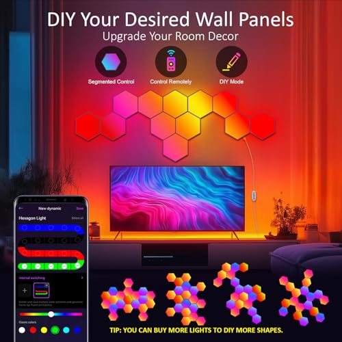 Image of Big Hexagon LED Light - 8 Pack Smart RGB Hexagon LED Panels Wall Lights with APP & Remote Control Cool Music Sync Gaming Lights for Living Room, Bedroom, Gaming Room, Kids, Adults