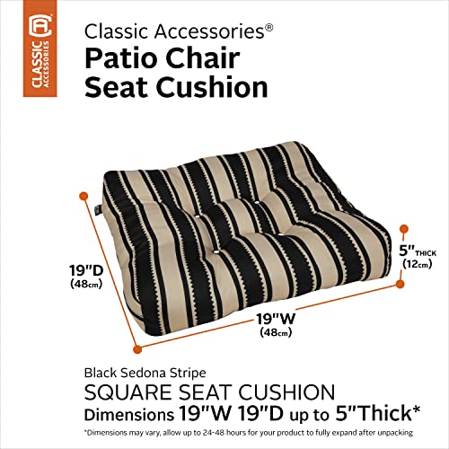 Classic Accessories Water-Resistant Square Patio Seat Cushions, 19 X 19 X 5 Inch, 2 Pack, Black Sedona Stripe, Outdoor Seat Cushions #TOP5