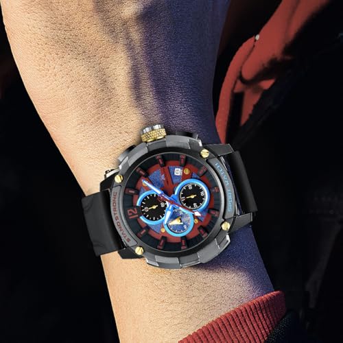 Image of MEGALITH Heavy Duty Watches for Men: Sport Military Analog Wrist Watch | 1 /10 Sec Chronograph, Large Face, Silicone, Waterproof Luminous, Black Everyday Watch, Work Outdoor,Gifts for Husband Father