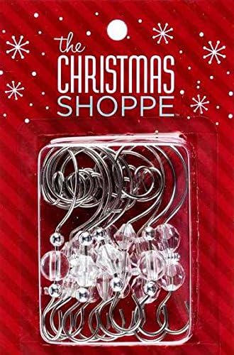 The Christmas Shoppe Scroll Swirl Ornament Hooks for Collectible Ornament Display, Pack of 12, Silver Tone with Rhinestone Bead Accent