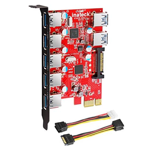 Inateck Superspeed 7 Ports PCI-E to USB 3.0 Expansion Card - 5 USB 3.0 Ports and 2 Rear USB 3.0 Ports Express Card Desktop with 15 Pin SATA Power Connector, Including Two Power Cables (KT5002)