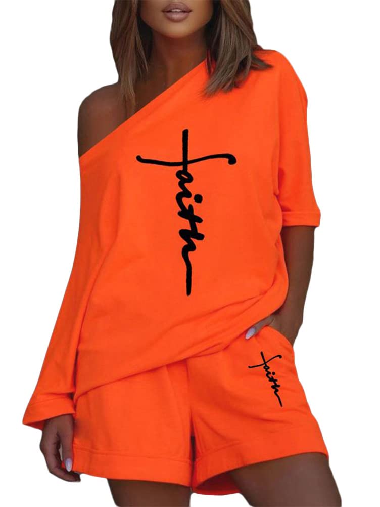 Onsoyours Conjunto Chándal 2 Piezas Trajes Primavera Verano para Mujer Traje Deportivo Traje Casual Hombro Inclinado Manga Larga Top + Pantalones Cortos Conjunto de Dos Piezas