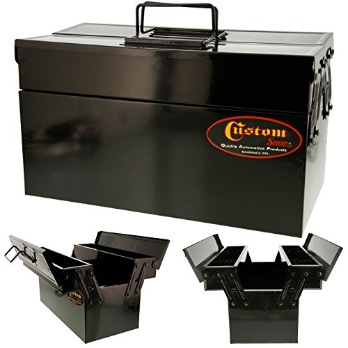 Custom Shop Metal Folding Storage Box - Toolbox, Storing Auto & Household Tools, Auto Body Tools, Pinstriping Supplies - 2-Levels with Organizer Compartments, General Purpose, Fishing Tackle, Portable