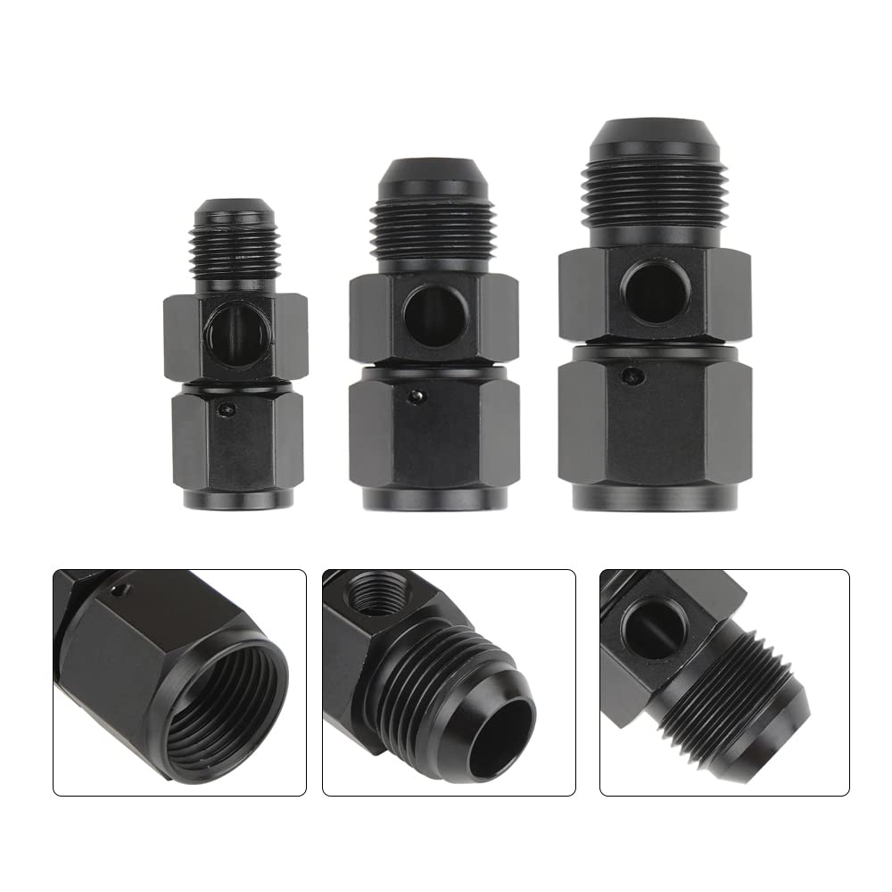 MASO Raccordo per decollo pressione carburante, in lega di alluminio nero, raccordo per decollo della pressione del carburante, AN6/AN8/AN10 maschio a -6/-8/-10 femmina con manometro/porta manometro