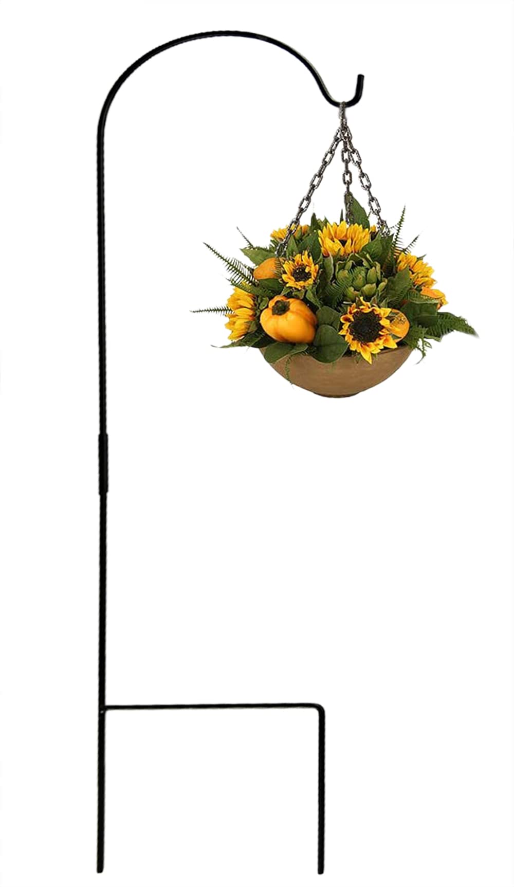 Home-X Shepherd Hook, Standing Garden Hook for Hanging Plants, Birdfeeders, Baskets & String Lights, 35" Tall, Black
