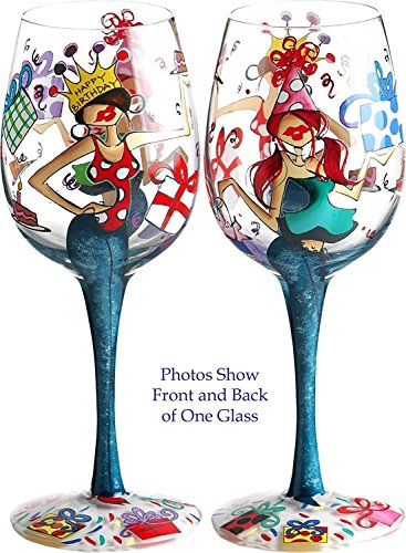Bottom's Up 15-Ounce Happy Birthday Handpainted Wine Glass