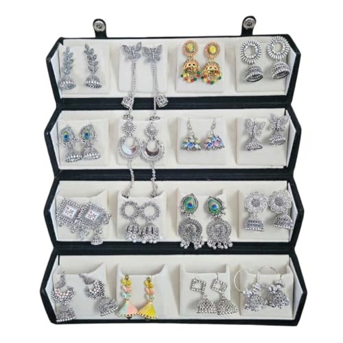 Image of Oxidised Look Jhumka Earrings Folder Box for Women | 16 Pairs Traditional Ethnic Jhumki Combo Gift Hamper with Velvet Box | Festive Wedding Jewellery | Gift for Girls & Women For Birthday,Anniversary,Rakshabandhan,Mother's Day,Valntine's Day
