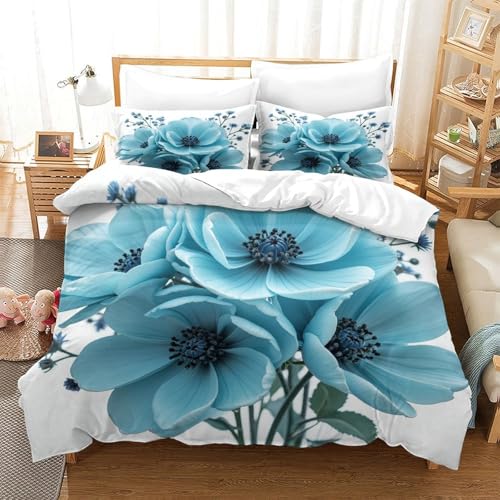 Parure de lit fleurs bleues 140x200 en microfibre pour lit simple - 3