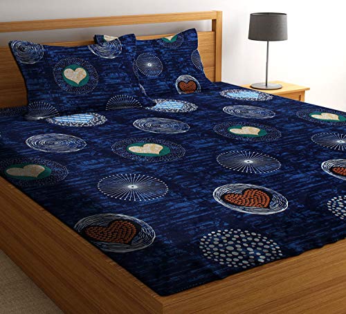 Image of King Size Bedsheet Cotton for Double Bed | Flat - 90x100 Inch, Floral, Soft & Breathable, Fade & Shrink Resistant, 2 Pillow Covers (Midnight Blue)
