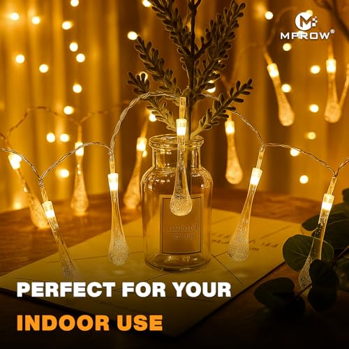 Image of MPROW Water Drop LED String Lights, 14 Warm White Fairy Lights, Plug-in Decorative Lights for Indoor Outdoor (Water Drop Warm White, 3m, 14)