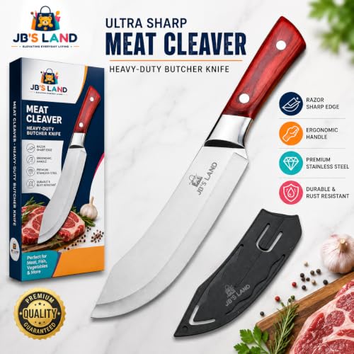 Image of JB'S LAND Meat Cleaver Knife with Sheath, Stainless Steel Butcher Knife