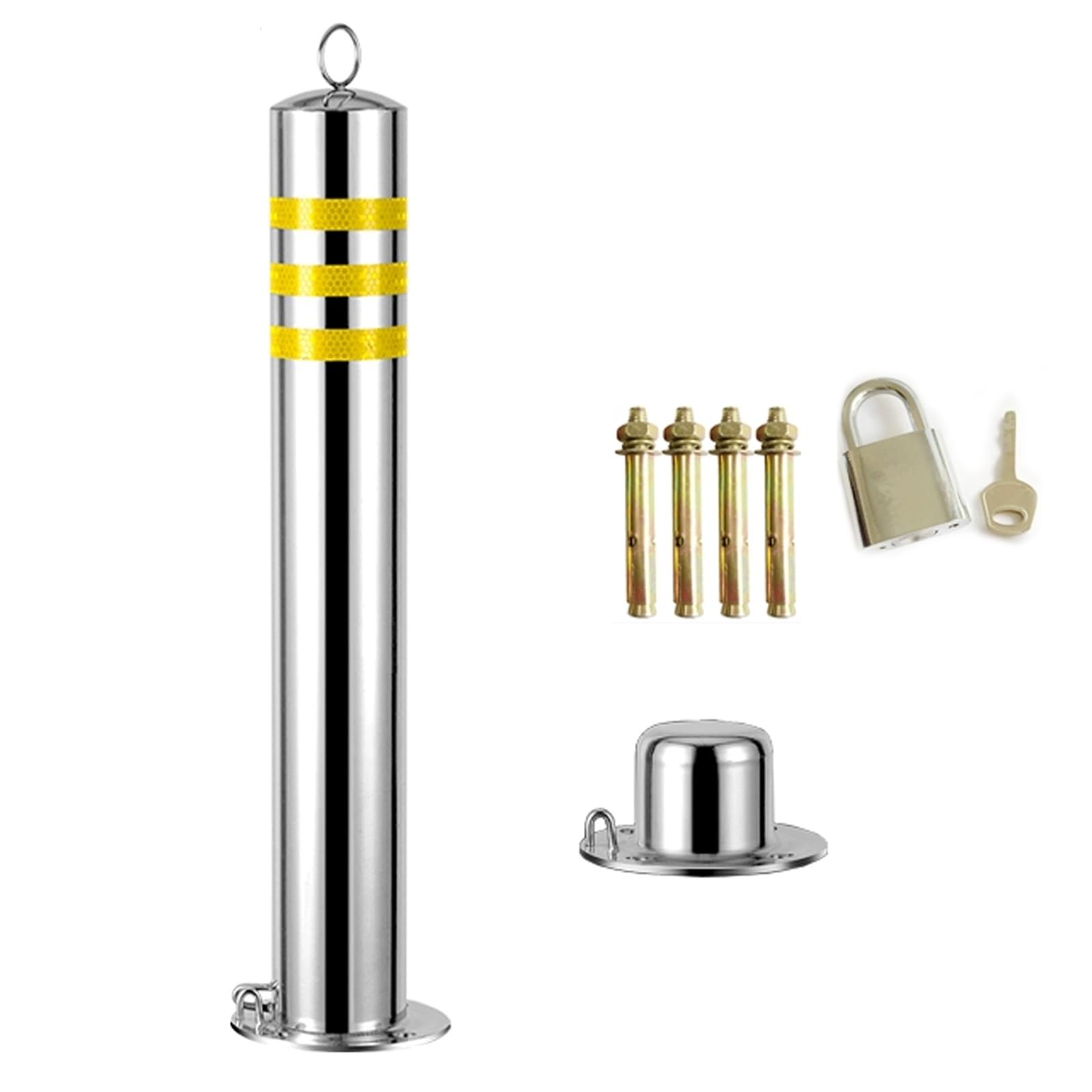 GTHTUHFD Safety Bollard Removable Locking, Stainless Steel Delineator Post, Bollard Parking With Reflective Strips, Traffic Indicator Bollards, For Road Construction Work,1Pc,1pcs-80cm/31.5in