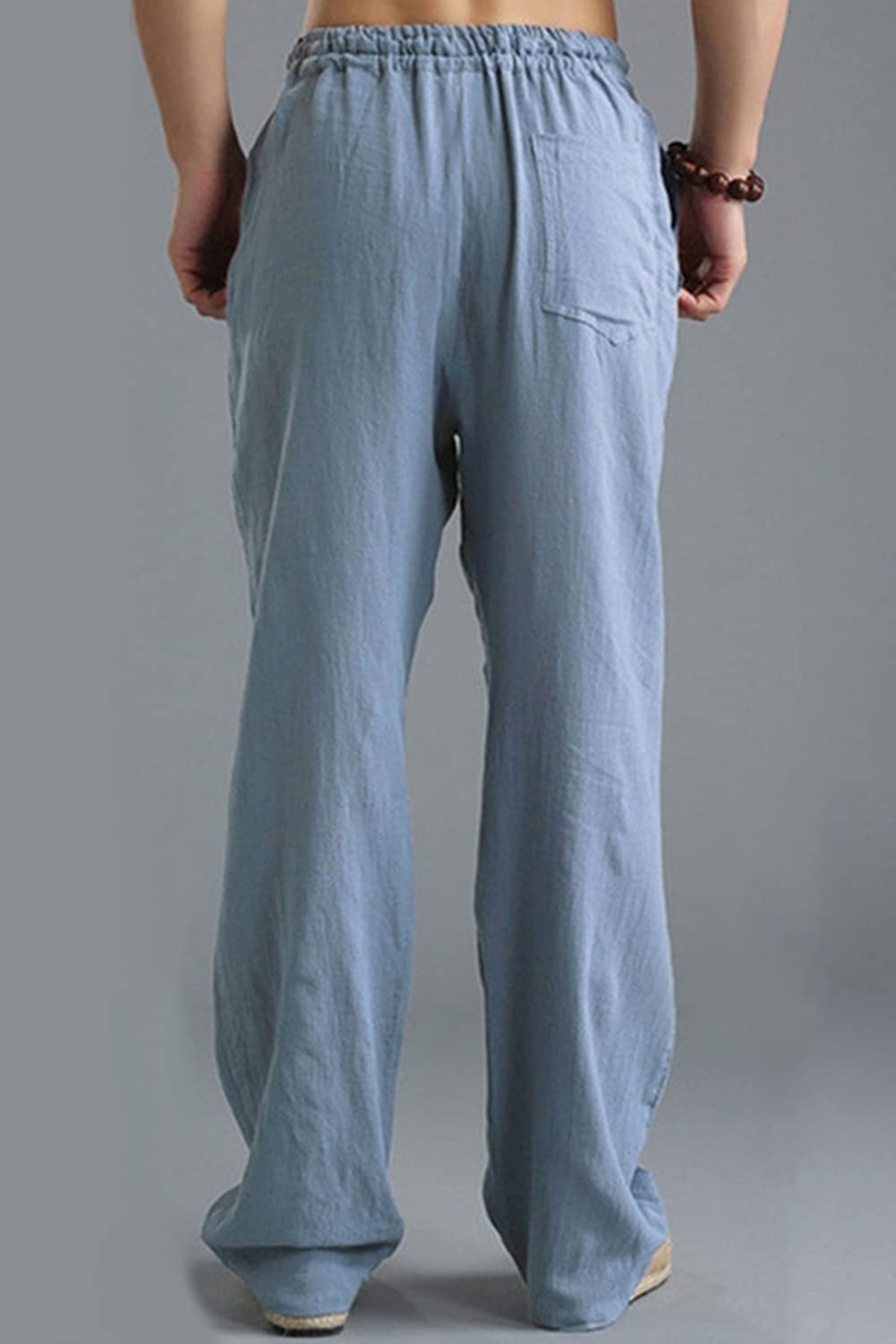 AIEOE Mens Casual Linen Pants with Pockets Drawstring Loose Elastic Waist Trousers Relaxed Fit for Yoga Jogger Sports Home Beach Light Blue XL