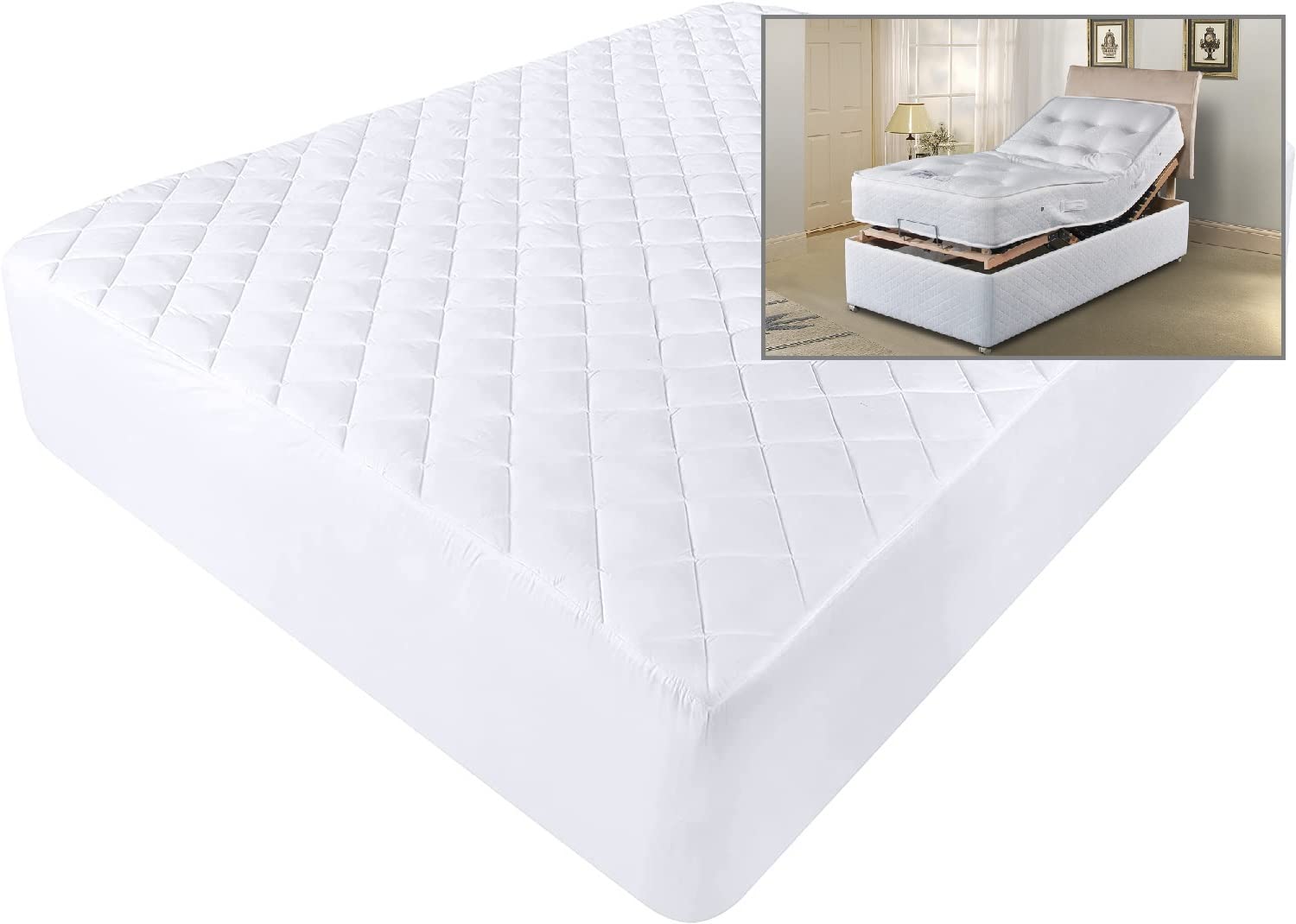 Bedtime Comforts Ltd White Electric Adjustable Bed 150G Fitted Mattress Protector 2'6 X 6'6 “Premium Range” 30" X 78" (10" (26Cm Depth)