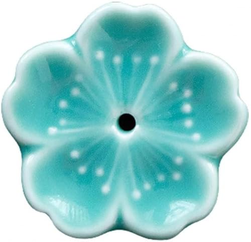 Vista 13 de Delicada flor de cerezo inferior plana portátil para incienso de flores para sala de estar, cerámica, decoración del hogar (rosa claro)