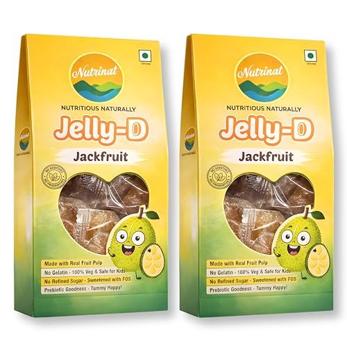 Image of Nutrinat Jelly D Jackfruit - Fruit Jelly Candy (Pack of 2 x 20 Pieces) | No Gelatin, No Refined Sugar | Plant-Based Pectin Toffee | Healthy Fruity Snacks for All