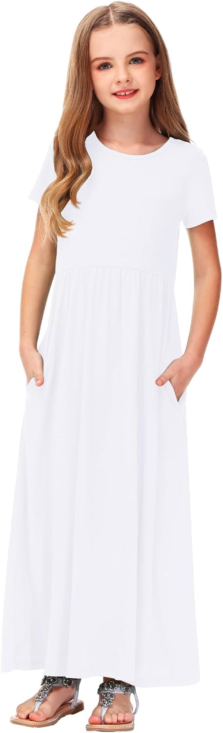Deerose Girls Maxi Dresses Holiday Long Dress Short Sleeve with Pockets 5-14 Years - Image 6