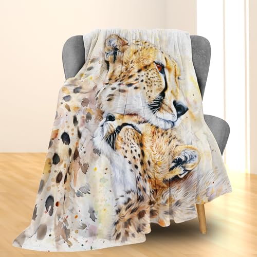 Ti Caldi Watercolor Cheetah Blanket - Soft Cozy Lightweight Flannel Throw Blanket for Couch, Bed, Travel, Outdoor | Warm Fuzzy Blankets for Adults Kids Women Men Boys 50×60 in by Ti Caldi - Used condition - Image 2