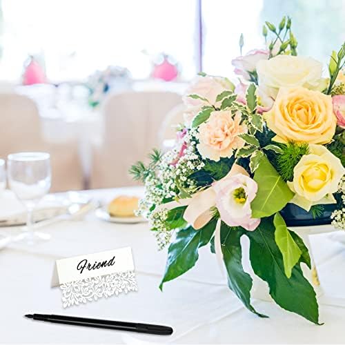 Wedding Place Cards with Pen Carved Romance Flowers Table Tent Cards Vintage Seating Cards Name Cards for Table Setting Wedding Birthday Dinner Christmas Party (50pcs)