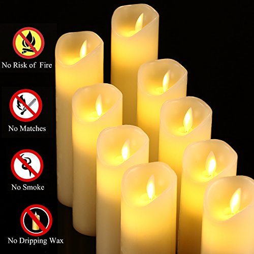Antizer Flameless Candles Set Of 9 Ivory Dripless Real Wax Pillars Include Realistic Dancing Led Flames And 10-Key Remote Control With 24-Hour Timer Function 400+ Hours By 2 Aa Batteries #TOP3
