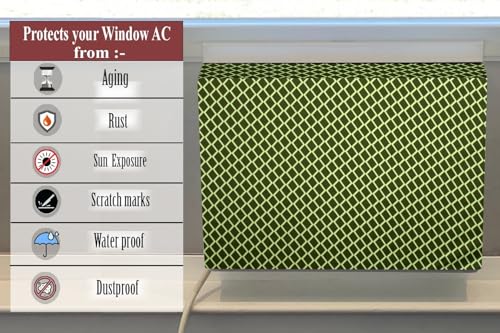 Image of The Furnishing Tree Elastic fit waterproof Polyester window ac cover compatible for Blue Star 2 Ton WID324L Dustproof cover for inner and outer section, Check Military