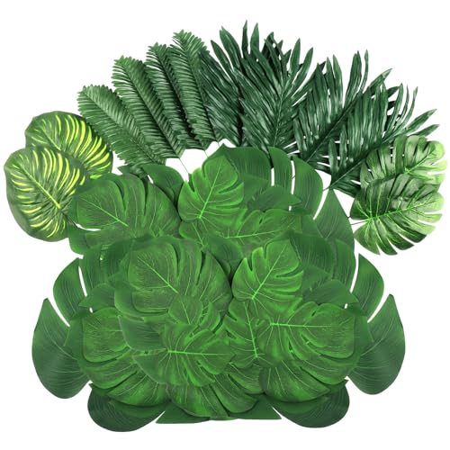 LOMIRO 108 Pieces 7 Kinds Artificial Tropical Leaf Jungle Leaves Plant Safari Leaves Decorations...