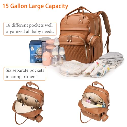 Image of Astro alan Baby Diaper Bags with Changing Station, Waterproof Diaper Bag Backpack for Moms Dads with USB Charging Port, Baby Shower Gifts, Large Capacity diaper backpack, Brown
