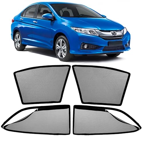 Image of AutoStory Magnetic Car Sunshade for City Idtech 2014-2019 | Front Half Cut for Mirror Visibility + Rear Full Coverage with Zipper | Heavy Heat & UV Protection | Privacy Side Window Curtains Shades
