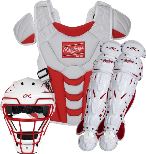 Rawlings | Velo Fastpitch Softball Catcher's Set | NOCSAE Certified | Intermediate Ages 12-15 | Scarlet/White