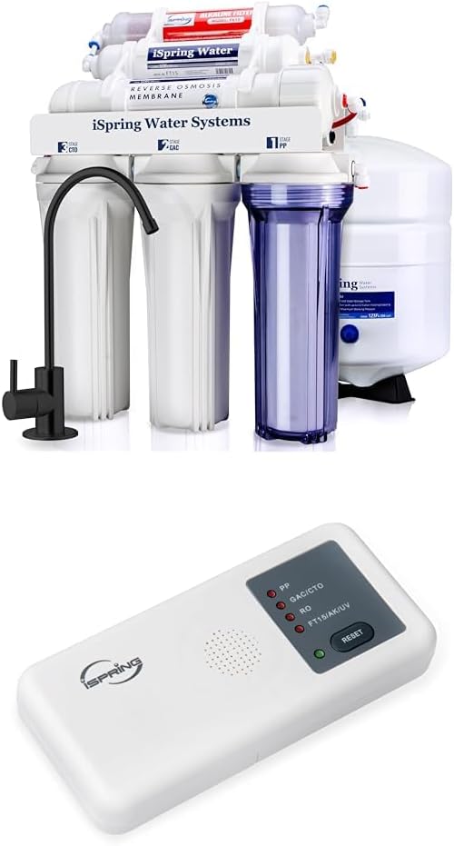 iSpring RCC7AK-BLK, NSF/ANSI 58 Certified, Alkaline 6-Stage Reverse Osmosis System with Stylish Black RO Faucet, pH+ Remineralization RO Water Filter System Under Sink