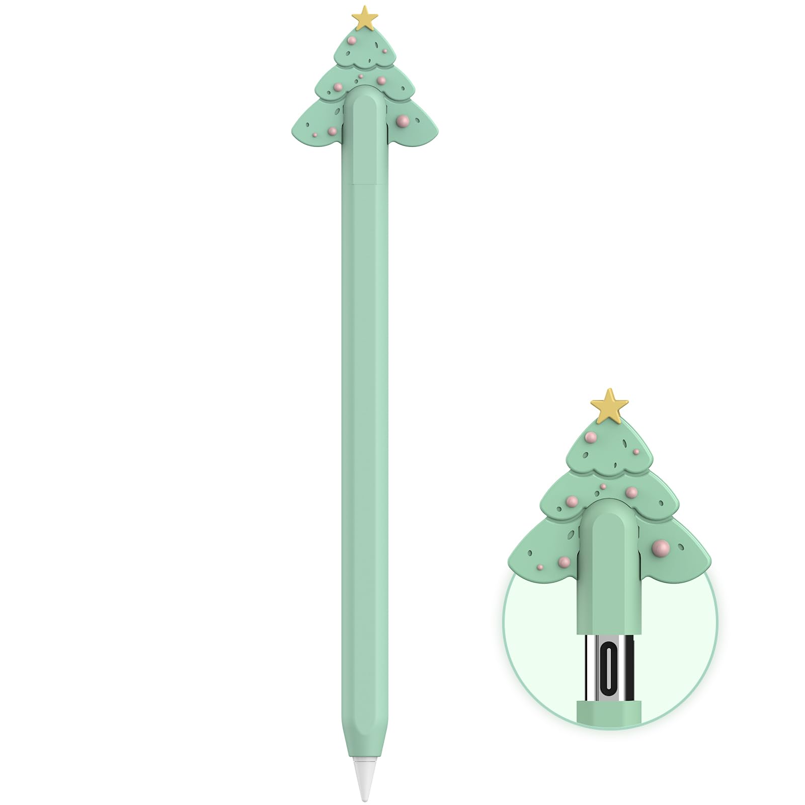 NIUTRENDZ Cute Christmas Tree Case for Apple Pencil USB-C Case Silicone Protective Cover Sleeve Skin Accessories【Magnetic Charging & Double Tap】 (Green)-picture-25