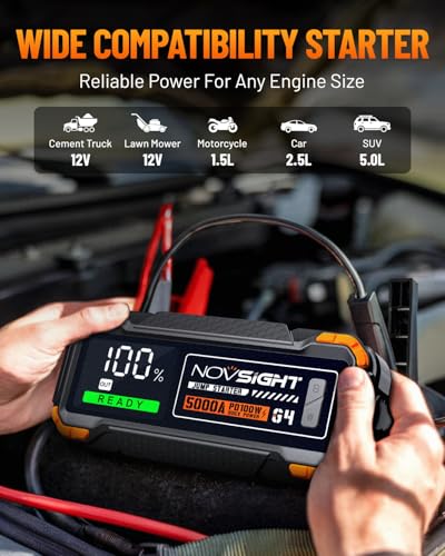 NOVSIGHT Car Battery Jump Starter - 5000A Portable Battery Jumper (12.0L Gas/10.0L Diesel) 12V Car Starter Jump Box with USB Type-C Quick Charge, Bulit-in Charge 3 Modes, Dual Color Lights(Orange) — view 6
